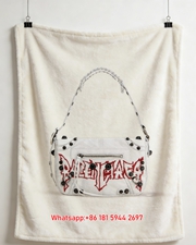 Balenciaga White Studded Graffiti Shoulder Bag Print Flannel Sofa Throw Blanket Luxury Brand Cover BA039